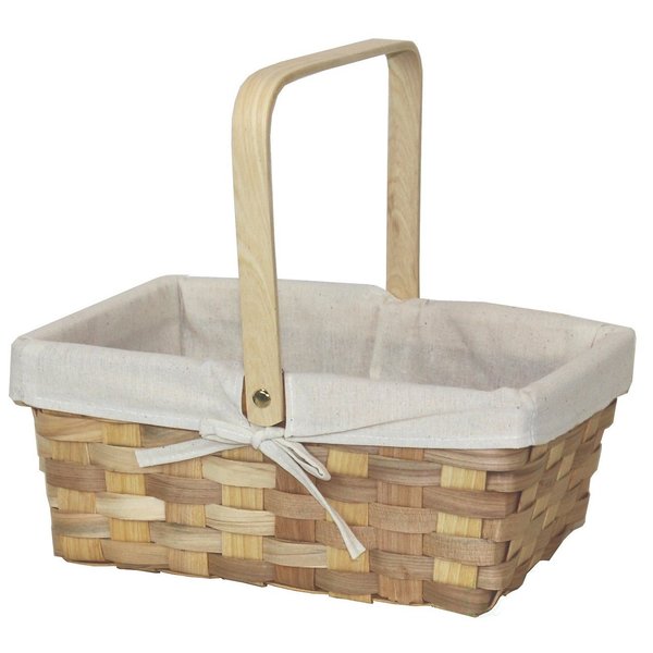 Vintiquewise 12 Inch Rectangular Woodchip Picnic Basket Lined with White Fabric QI003228